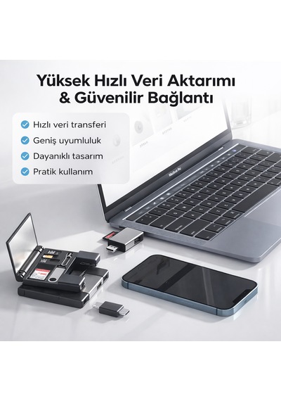 Çok Fonksiyonlu 7 In 1 Otg Kart Okuyucu Type C Usb Hafıza Apple Uyumlu iPhone Android Kart Saklama Kutusu