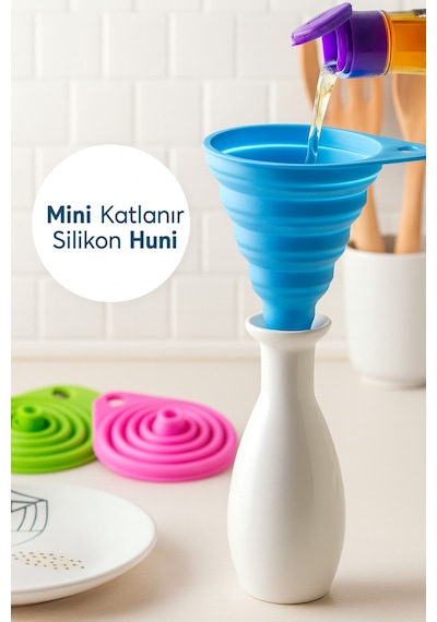 4 Adet Katlanır Silikon Huni Mini, Taşınabilir Ve Dayanıklı Mutfak Hunisi Pratik Dolum Aparatı S Diğer