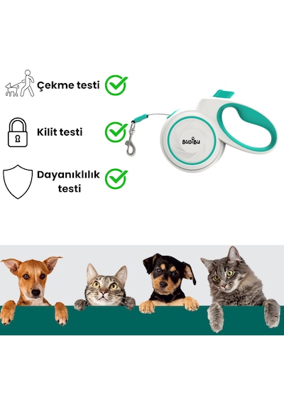 Budibu Makaralı Otomatik Geri Çekilebilen Kedi Köpek Gezdirme Tasması Medium Max 25 Kg Beyaz