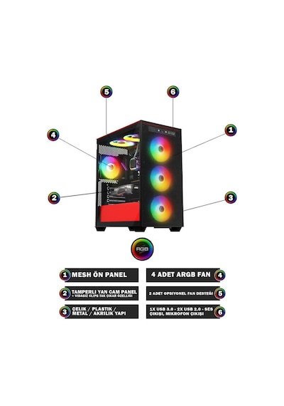 Ramtech Textus R7-5700X 16 GB 512 GB M2 SSD 8 GB RTX4060 Free Dos Masaüstü Oyuncu Bilgisayarı