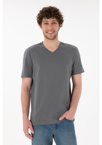 U.S. Polo Assn. Erkek Regular Fit  V Yaka Gri Basic Tişört 50305858-VR024