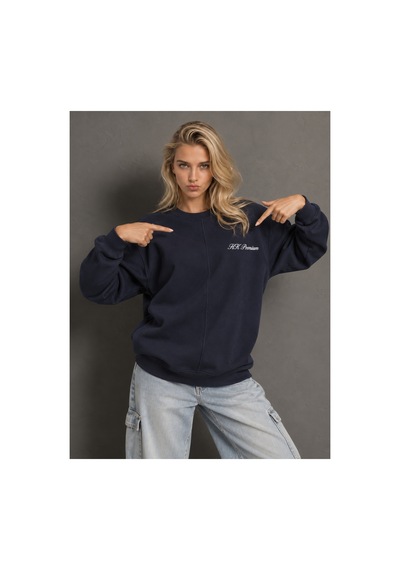 Hk Premium Sweatshirt Bisiklet Yaka Hk Premium Logolu Erkek Basic Lacivert