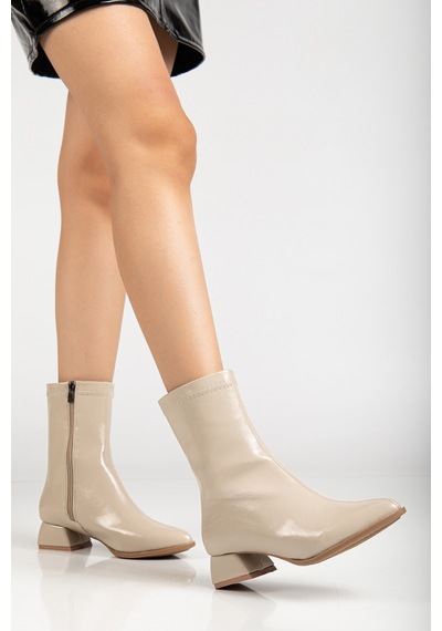 Kadın Bej Sivri Burun Bot Kırışık Rugan Günlük Bot Boots Bej