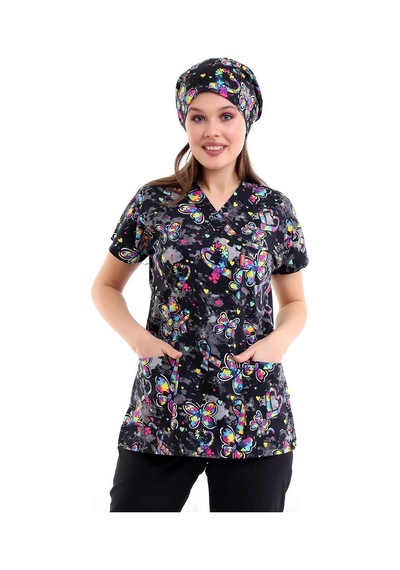 Yarasa Kol Desenli Unisex Tek Üst - 5007 Siyah Kelebek