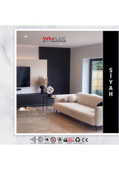 Winpanel Dekoratif Ahşap Duvar Paneli Siyah Renk 60x240cm .
