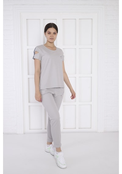 Kadın Spor Gri Alt-Üst T-Shirt Takım-3938 Gri