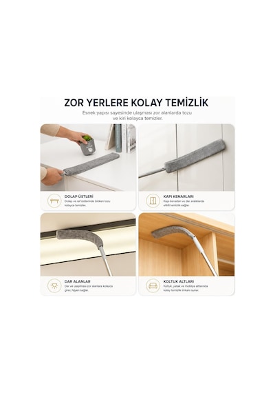 Temizleme Mopu Mikrofiber Başlıklı Girintili Yüzey Dip Köşe Temizleme Toz Alma Raf Temizleme Mopu Toz Alma Fırçası + 1 Yedekli
