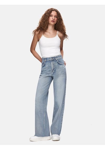 Danıca L Geniş Paça Yüksek Bel Mavi Jean Pantolon Mavi