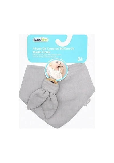 Babyjem Ahşap Diş Kaşıyıcılı Bürümcük Müslin Mama Önlüğü Gri