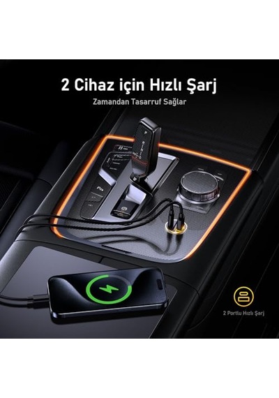 Superauto Araç İçi Şarjı, 2 Portlu Pd 65w Type-c To Type-c, Usb, Hızlı Şarj Çakmaklık Adaptörü, Siyah