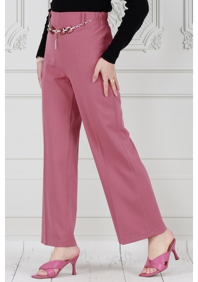Sevitli Zincir Detaylı Bol Paça Pantolon-pembe-3748-pembe Pembe