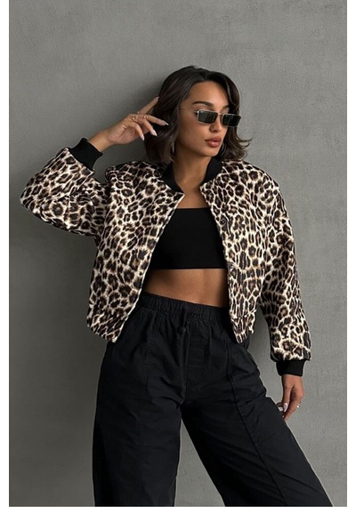 Verymoda Leopar Desenli Kaşe Mont F1827 Taş Leopar