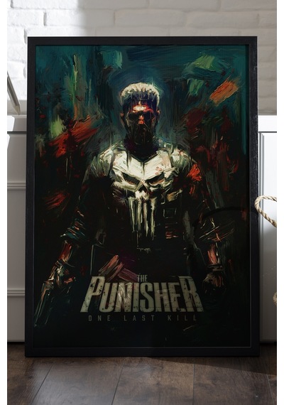 Punisher Siyah Ahşap Çerçeveli Poster, Dekoratif Film Duvar Tablosu