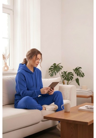 Moibody Kadın 3 İplik Şardonlu Eşofman Takımı Premium Kapüşonlu Sweatshirt Ve Jogger Alt Yavruağzı Mavi Mavi Moibody Kadın 3 İplik Şardonlu Eşofman Takımı Premium Kapüşonlu Sweatshirt Ve Jogger Alt Yavruağzı Mavi Mavi