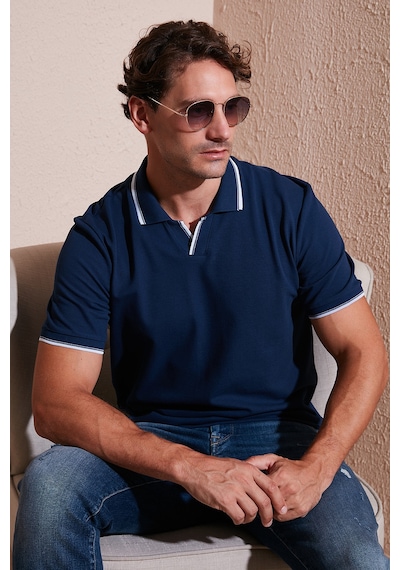 Buratti Pamuklu Regular Fit Şerit Detaylı Erkek Polo Yaka T Shirt 5902964 Indigo