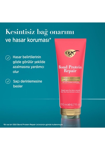Ogx Bond Protein Repair Bağ Onarıcı 1 Dakikada Bakım Maskesi 200 Ml