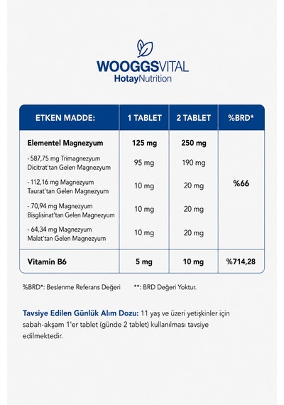 Magnezyum Complex Ve B6 Vitamini İçeren Takviye Edici Gıda 60 Tablet