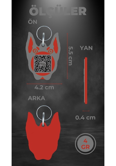 Petjoo 30.Anubis Kırmızı-Gri Qr'lı Köpek Künyesi