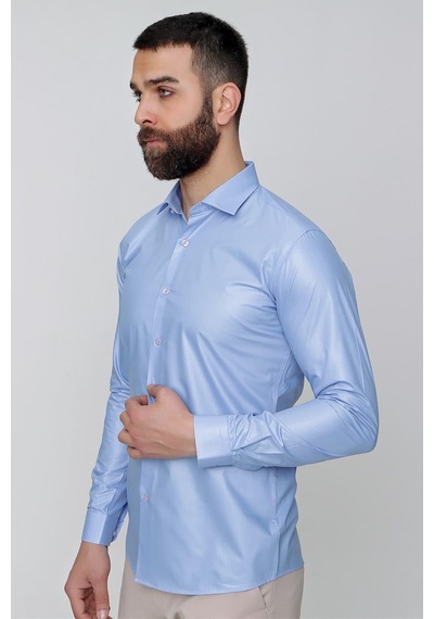 Efor Slim Fit Pamuk Saten Uzun Kol Klasik Mavi Gömlek Gk 157 Mavi