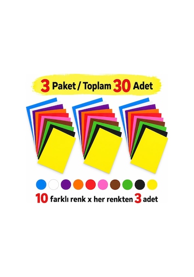 30 Adet A4 Renkli Elişi Kağıdı 10 Farklı Canlı Renk, Her Renkten 3 Adet 21 X 29,7 Cm 80 Gr Kesme, Katlama, Hobi, Okul Ve Sanat Etkinlikleri İçin