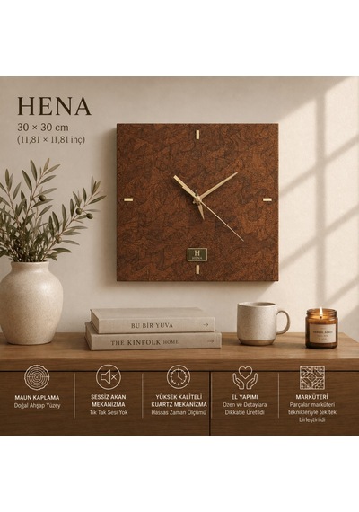 Hena Collection Doğal Maun Ahşap Kaplama Duvar Saati