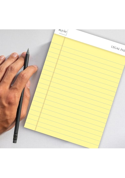 Letter Boyut, 3 Adet, Sarı Renkli Legal Pad, Notluk, Notepad, Defter, Herbiri 50 Yaprak, Geniş