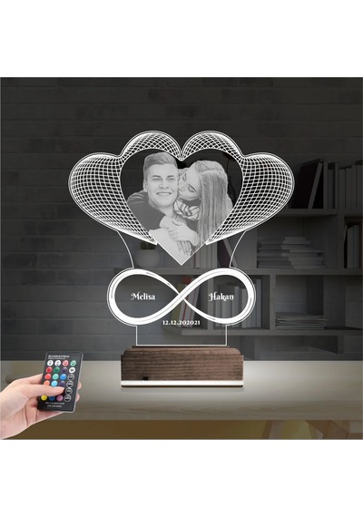 Luvivia Kalp Sevgiliye Hediye Fotoğraflı 3d Lamba - Masa Gece Lambası V3