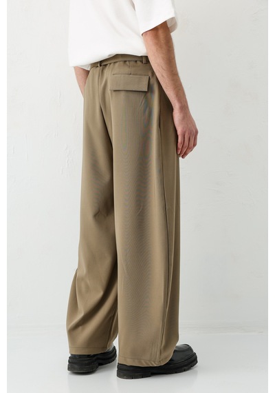 Vamos Barrel Fit Tailored Fit Kemerli Pantolon Haki