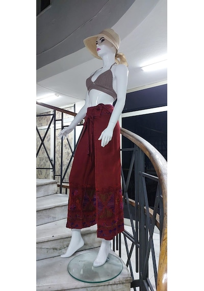 Eren Style Otantik Nakış İşlemeli Harem Şalvar Bulmaca Pantolon 103 Cm -8719 Kiremit