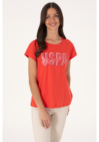 U.S. Polo Assn. Kadın Kırmızı Bisiklet Yaka Tişört 50299764-VR213