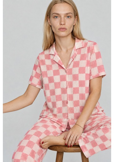 Kadın Kısa Kollu Rahat Pembe Pijama Takımı 4727