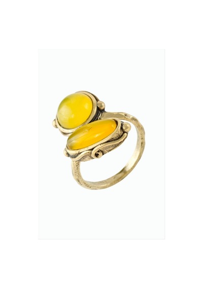 Yuvarlak - 417 - Oval Doğaltaşlı Otantik Yüzük - - Novapazr - Sarı Akik