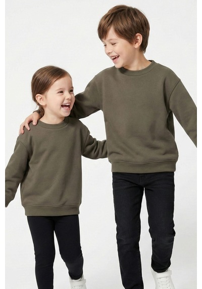 Zuzunga 3'lü Basic Şardonlu Çocuk Sweatshirt Kahverengi-haki-lacivert