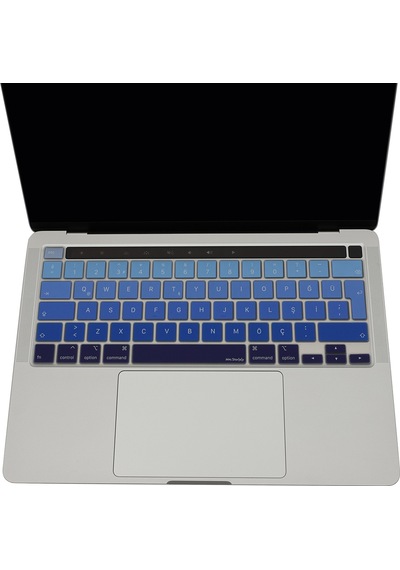 McStorey Apple Uyumlu MacBook Pro 13 Klavye Koruyucu Silikon Türkçe Q Ters L Enter M1 M2 A2338 A2289 A2251 Pembe Mavi