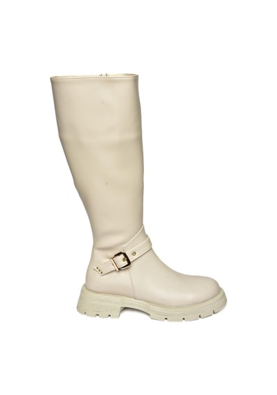 Fox Shoes R518096809 Bej Fermuarlı Alçak Topuklu Kadın Çizme Bej