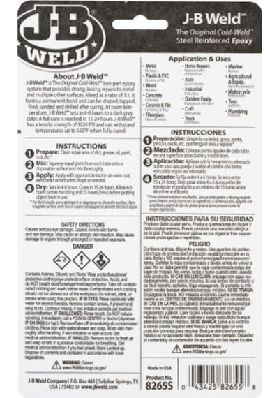 Jb Weld Adhesive Weld Ikiz Tüp Yapıştırıcı Soğuk Kaynak 43 Gr Ikiz Tüp