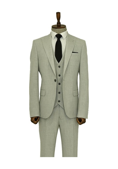 Wessi Tek Düğmeli Slim Fit Gri Yelekli Erkek Takım Elbise Gri