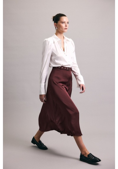 Sateen Kemerli Saten Etek - Bordo-137014 Bordo