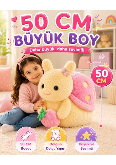 Salyangoz Figürlü Pembe Sırtlı Pelüş Oyuncak 50 Cm Büyük Boy Yumuşak Dokulu Dekoratif Pelüş