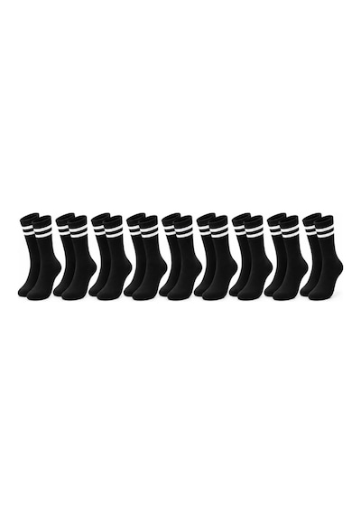 Unisex Siyah Çorap Beyaz Çizgili 9'lu Set Uzun Soket Günlük Spor Kolej Stil Rahat Kadın Erkek Çorabı Renk: Siyah, Beden: 36-40, Adet: 9 Diğer