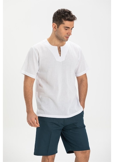 Kısa Kol Şile Bezi Bisiklet Yaka Erkek Tshirt Beyaz 3001