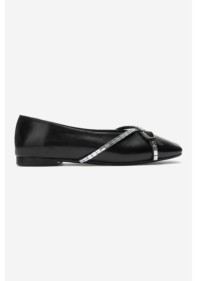 Luvi Shoes Spaes Siyah Taş Detaylı Kadın Babet Ayakkabı