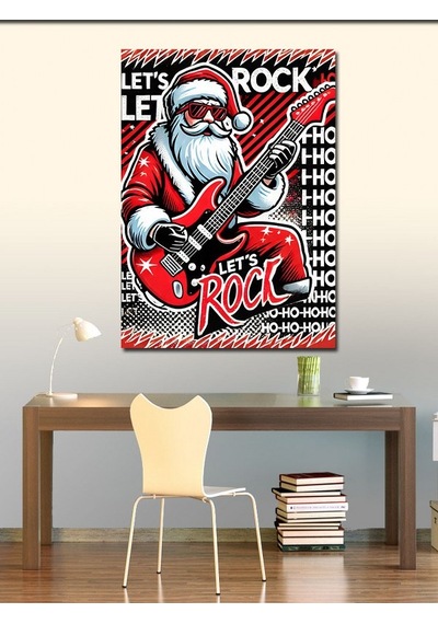 Kanvas Tablo Noel Baba Rock Gitar Çalıyor 50cmx70cm