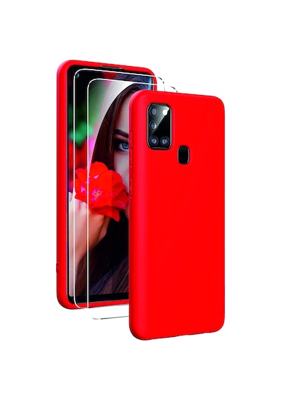 Samsung Galaxy Uyumlu A21s Kılıf Kamera Korumalı Silikon Rubber Arka Kapak Kırmızı