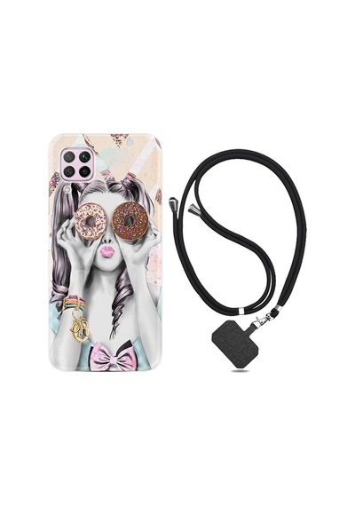Huawei P40 Lite Kılıf Boyun Askılı Donut Girl 1408