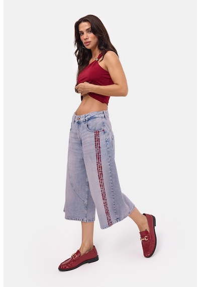 it's basic Kadın Kot Rengi 4s6-98 Süper Baggy Nakışlı Özel Tasarım Jort