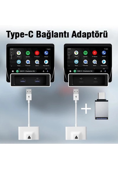 Ally Usb+type-c Android Kablosuz Carplay Adaptör Çevirici - Youtube Netflix Tiktok Video Yansıtıcı- 5775 Beyaz