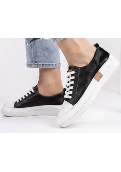 N Napa Shoe Np.8260.siyah Deri Sneaker Napa Shoe Kadın Hakiki Deri Comfort Sneaker Siyah/beyaz