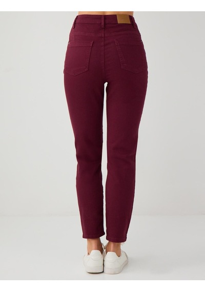 Jimmy Key Bordo Yüksek Bel Normal Paça Dokuma Pantolon 5ww184565562