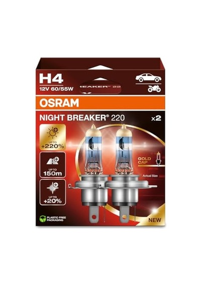 H4 Night Braker 220 Ampul, 12v,%220 Fazla Işık, 2'li Paket